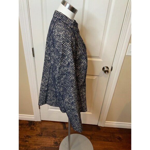 Lafayette 148 New York Navy Blue Cream Textured Patterned Zip-Up Jacket, Size 14 - Picture 2 of 5